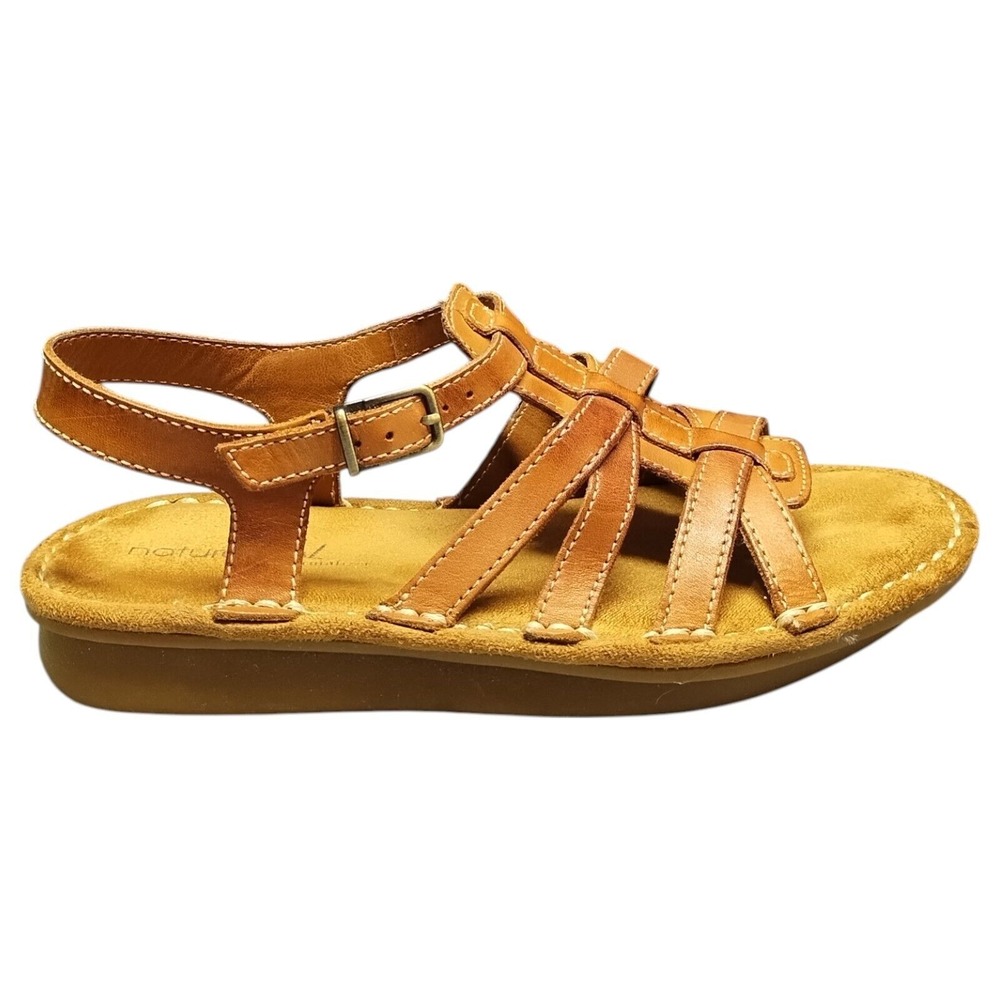 Natural Soul by Naturalizer Flat Sandal Women's‎ 6 Brown Upper Leather Slingback